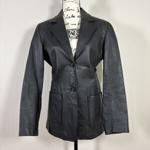 Vintage 90s Metrostyle Black Leather Blazer Jacket Y2K Minimalist Whimsygoth